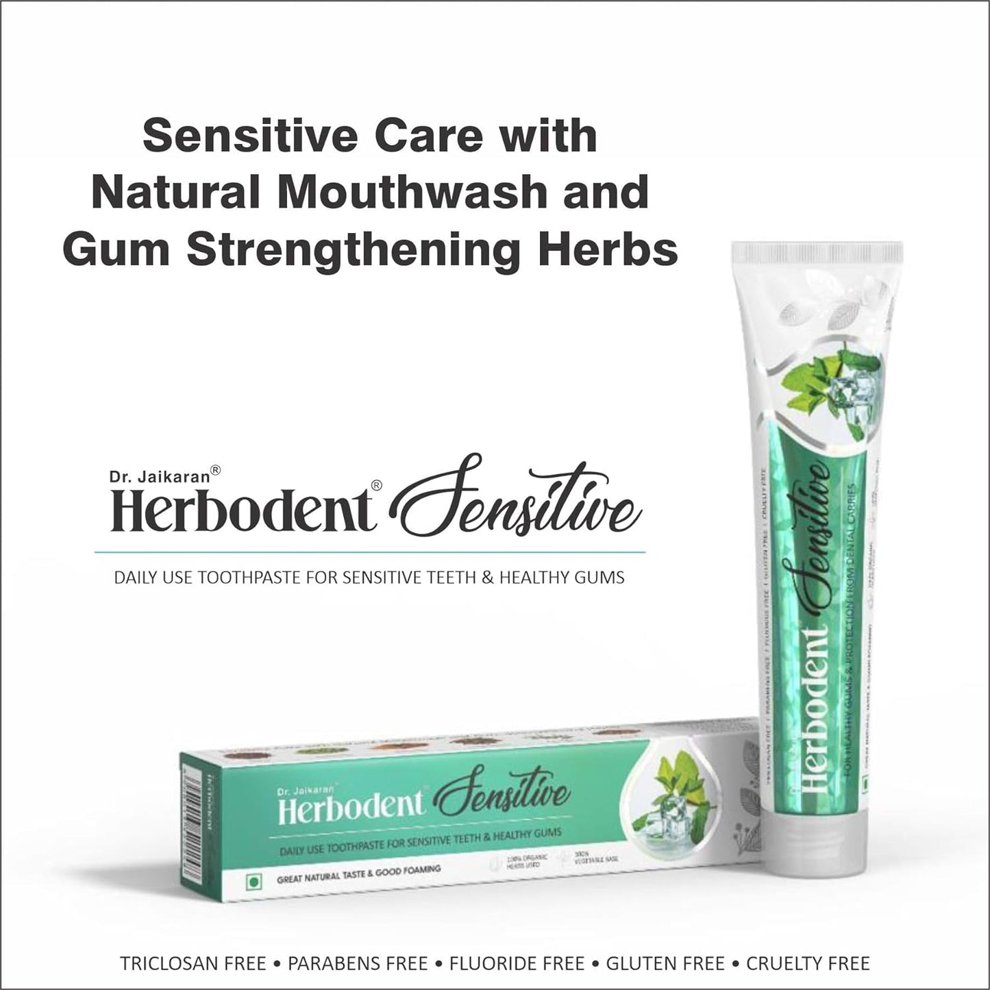 Herbodent® Sensitive Toothpaste for Enamel Repair & Cavity Protection, Fluoride Free, Sensitive Care with Natural Mouthwash & Gum Strengthening Herbs - Clove, Tomar, Long Pepper & more (1, 6.53 Ounce)