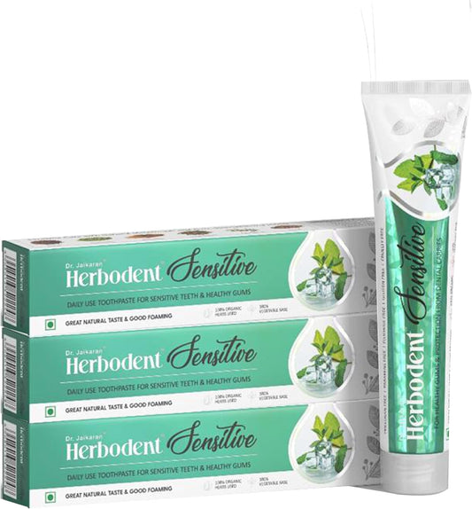 Herbodent® Sensitive Toothpaste for Enamel Repair & Cavity Protection, Fluoride Free, Sensitive Care with Natural Mouthwash & Gum Strengthening Herbs - Clove, Tomar, Long Pepper & more (3, 6.53 Ounce)