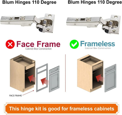 Blum 110 Degree Cliptop 71B3550 Soft Close Hinges - Full Overlay Soft Close Frameless Application kit Includes Screws and Bumpers from BI&R Basics Pack of 4