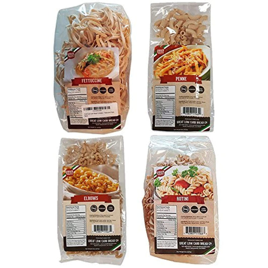 Buy Low Carb Pasta 4-Pack Assortment | Fettuccine, Rotini, Penne & Elbows
