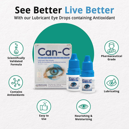 Can-C Eye Drops, Ideal Eye Drops for Dry Eyes, Pack of 2 Vials of 5ml