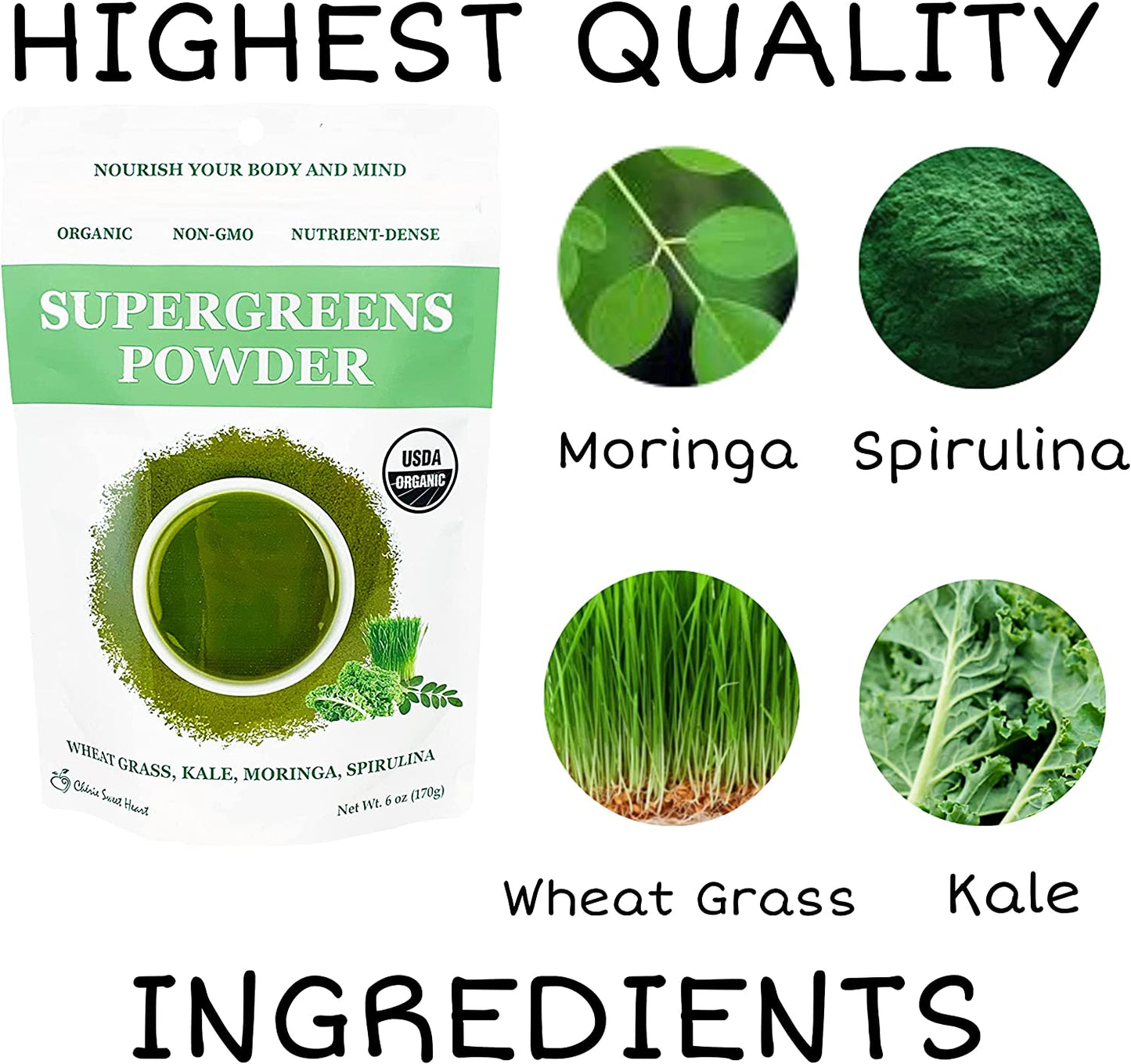 Supergreens Powder | Cherie Sweet Heart | Green Superfood | 34 Servings