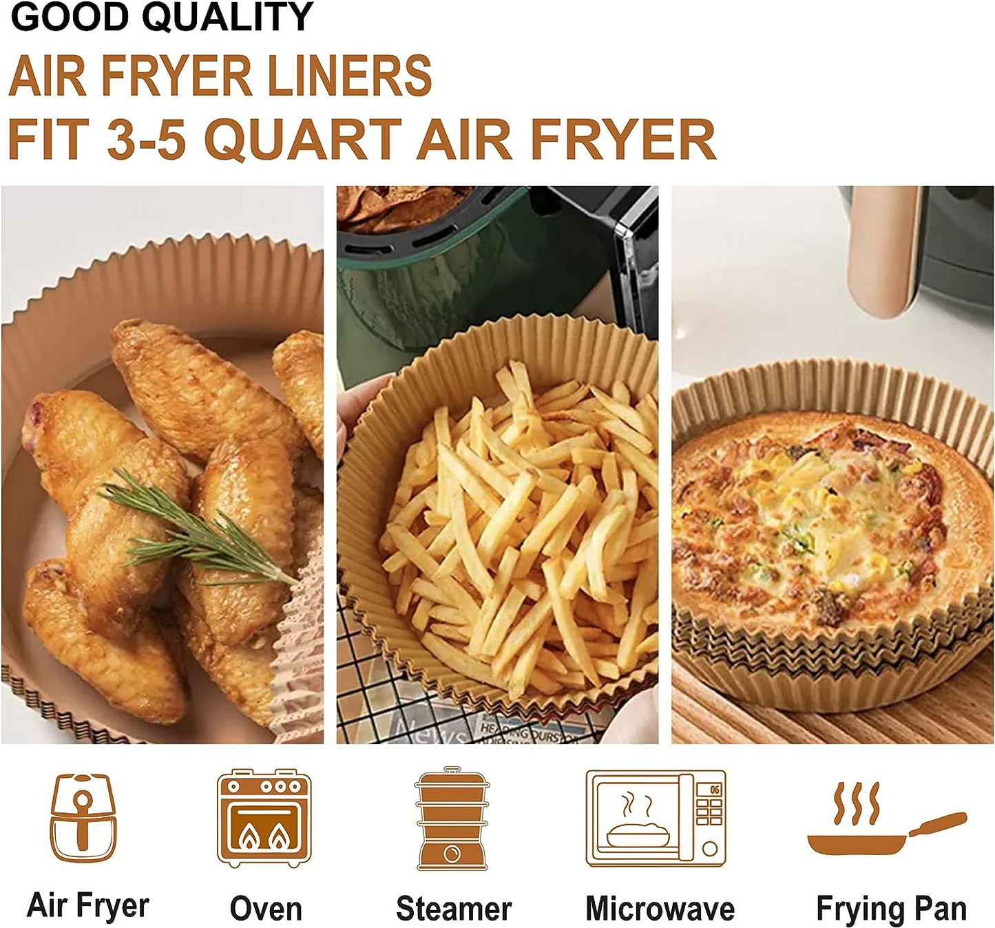 Air Fryer Liners, Non-Stick Disposable Paper Liner, Water-proof, Oil-proof, Food Grade Parchment Paper for Air Fryer