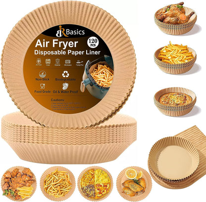 Air Fryer Liners, Non-Stick Disposable Paper Liner, Water-proof, Oil-proof, Food Grade Parchment Paper for Air Fryer