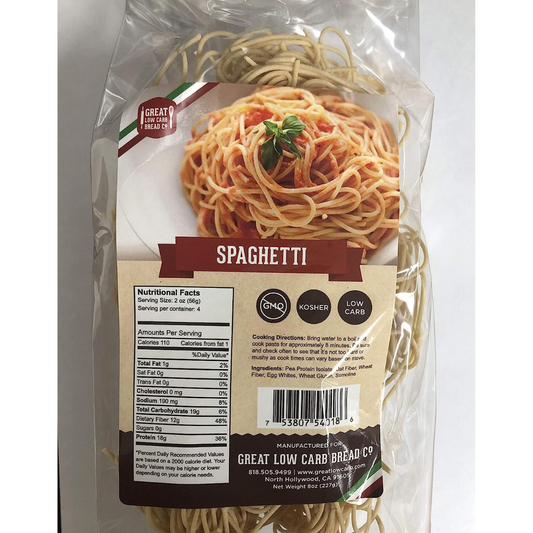 Low Carb Pasta, Keto Pasta, Great Low Carb Bread Company, Non GMO, Spaghetti Pasta 8 oz